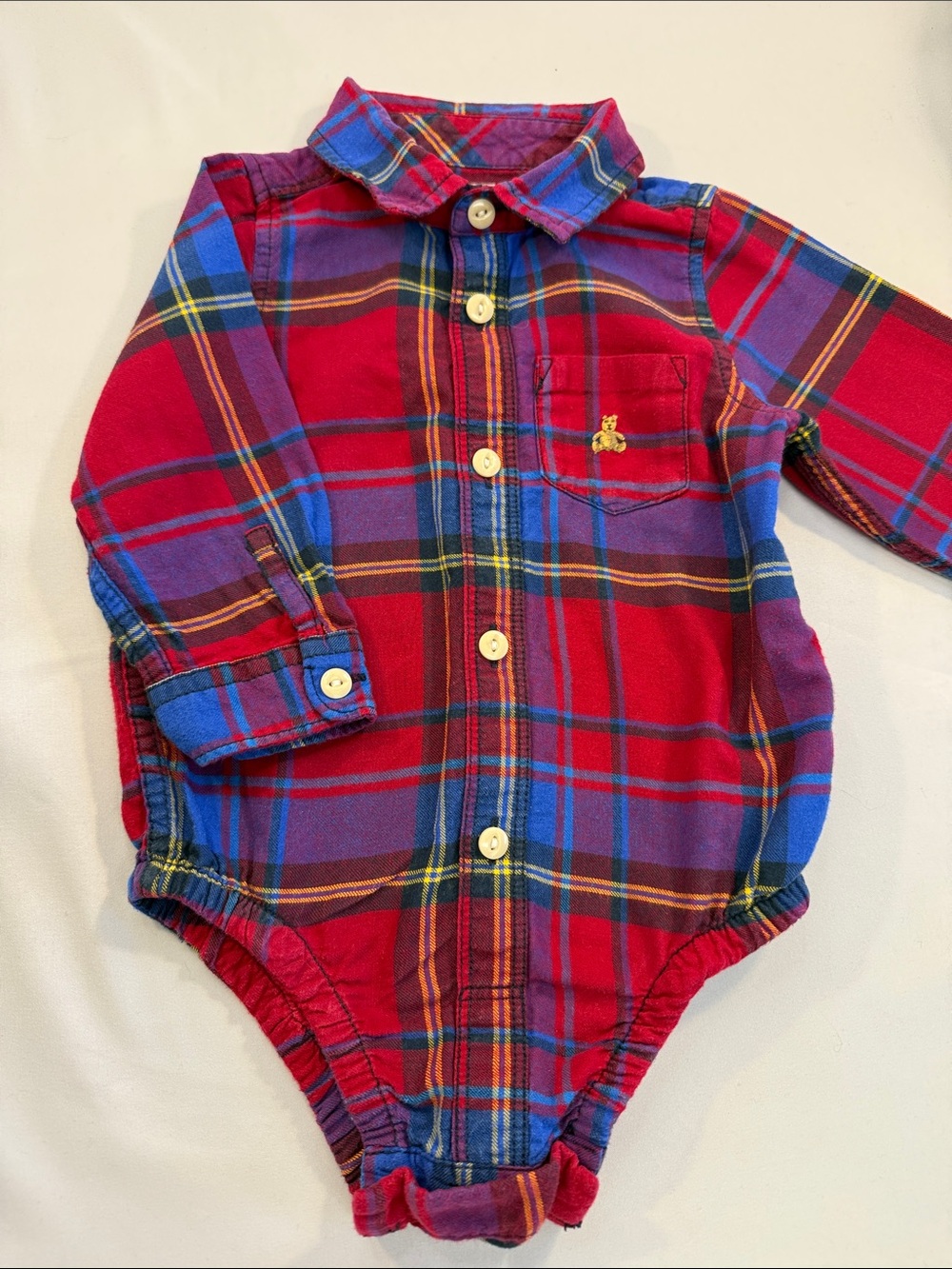 GAP Red, Blue & Purple Plaid Long-Sleeve One-Piece Bodysuit